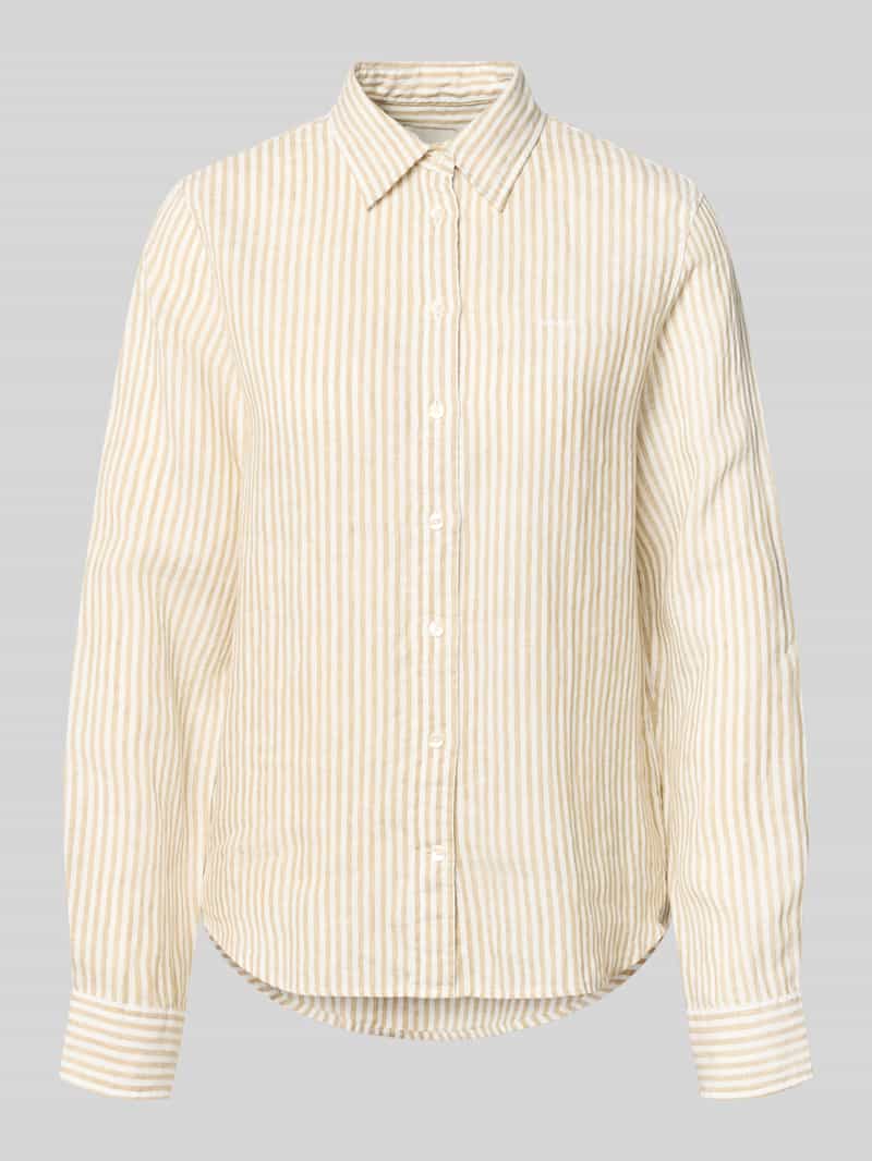 regular fit linnen blouse met overhemdkraag en labelstitching