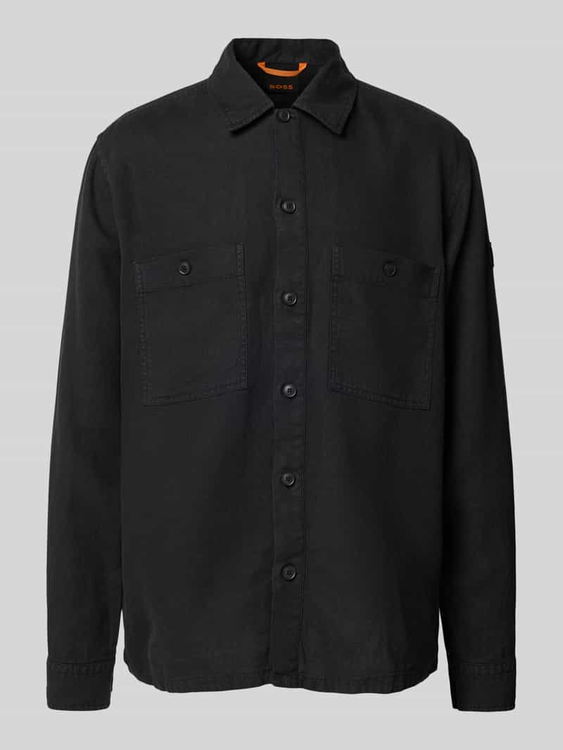Boss Orange Regular fit linnen overhemdjack met borstzakken model 'Locky'