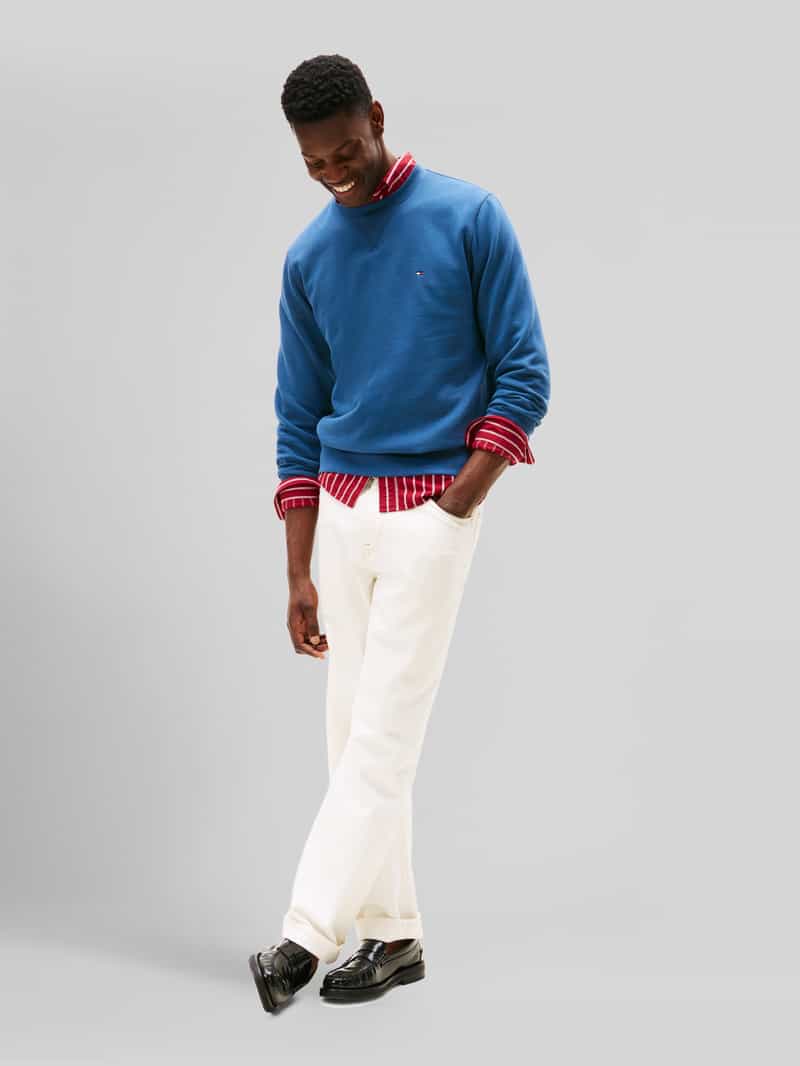 Tommy Hilfiger Regular fit sweatshirt van puur katoen met gestikt logo aegean sea, foto 5