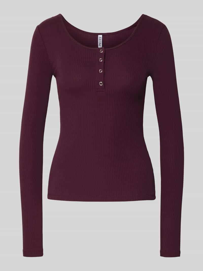 Pieces Slim fit shirt met lange mouwen van katoenmix model 'KITTE'
