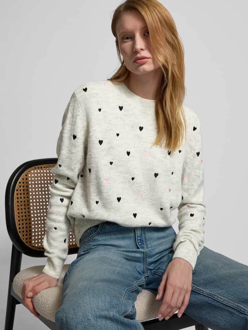 Tom Tailor Denim Regular fit gebreide pullover met geborduurde hartjes
