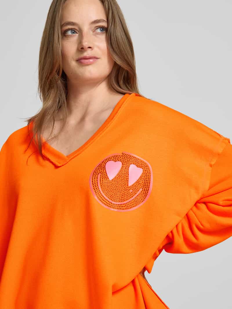 miss goodlife Oversized sweatshirt van katoenmix met strass-steentjes