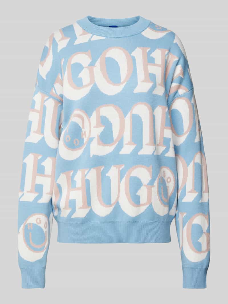 Hugo Blue Gebreide pullover met logomotief model 'Sestunni'