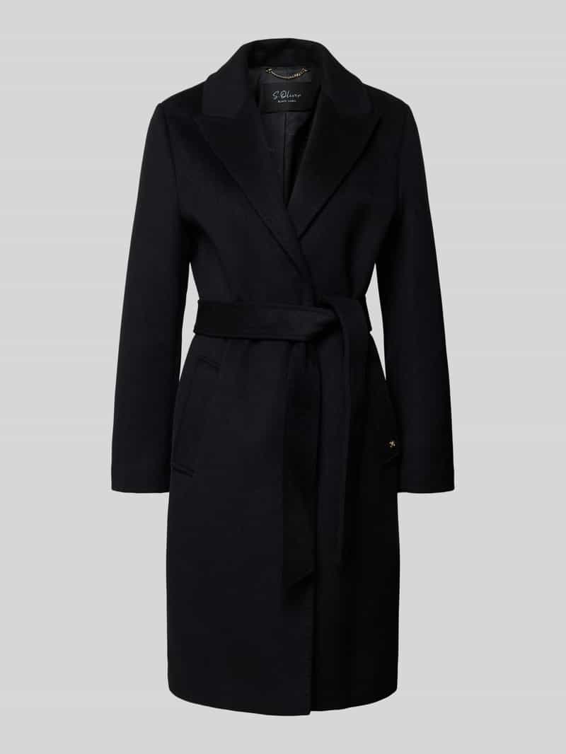 s.Oliver BLACK LABEL Regular fit lange wollen jas met tailleriem om te strikken