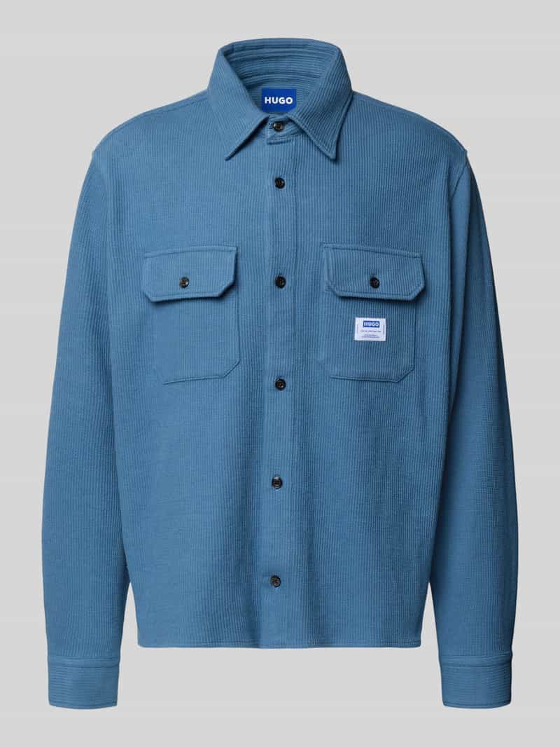 Hugo Blue Oversized vrijetijdsoverhemd in wafellook model 'EKYNONE'