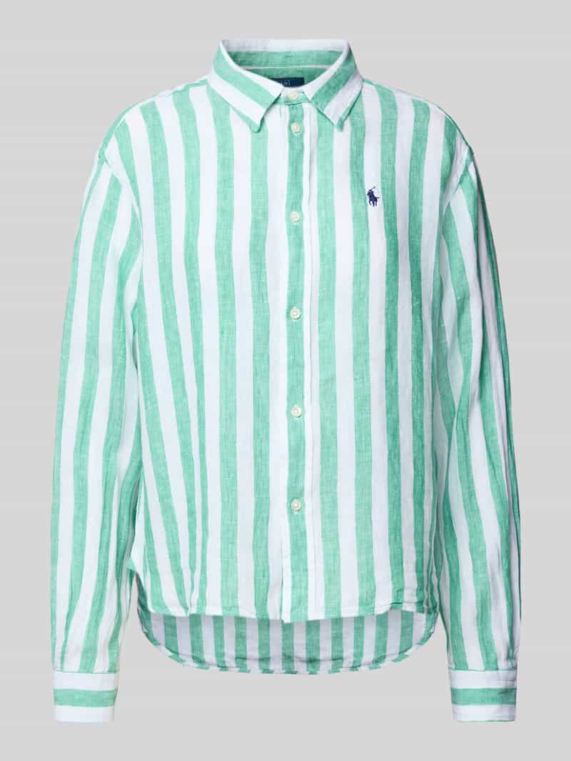 Polo Ralph Lauren Korte boxy fit linnen overhemdblouse met logostitching
