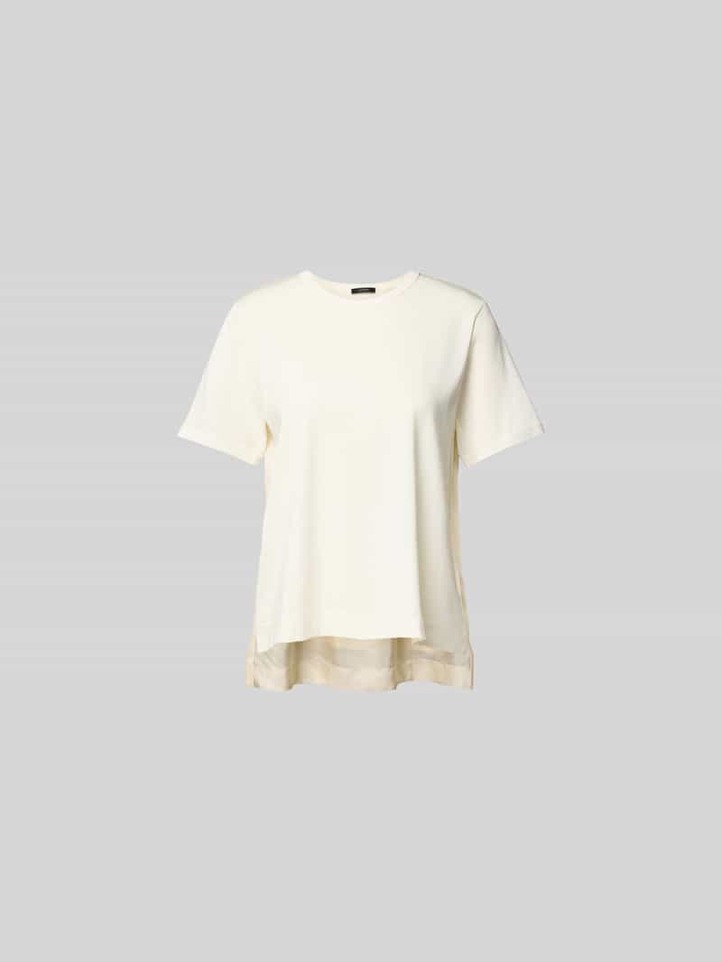 T-shirt met geribde ronde hals