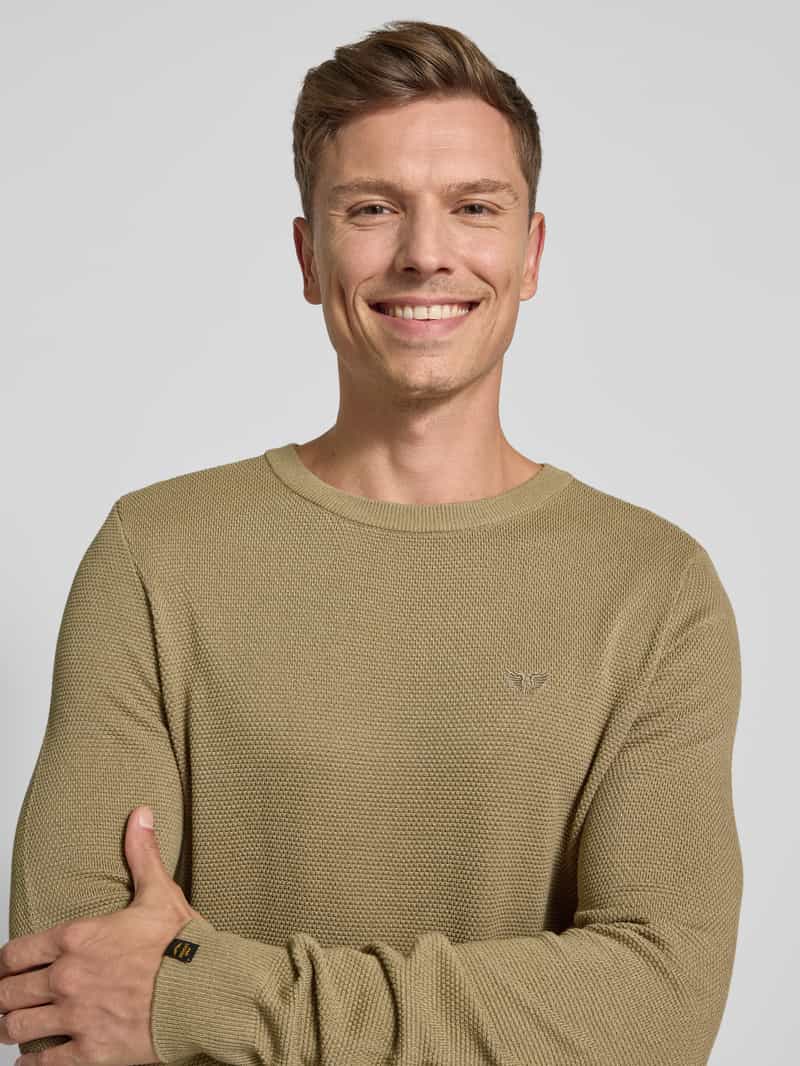 PME Legend Gebreide pullover met ronde hals en labelstitching