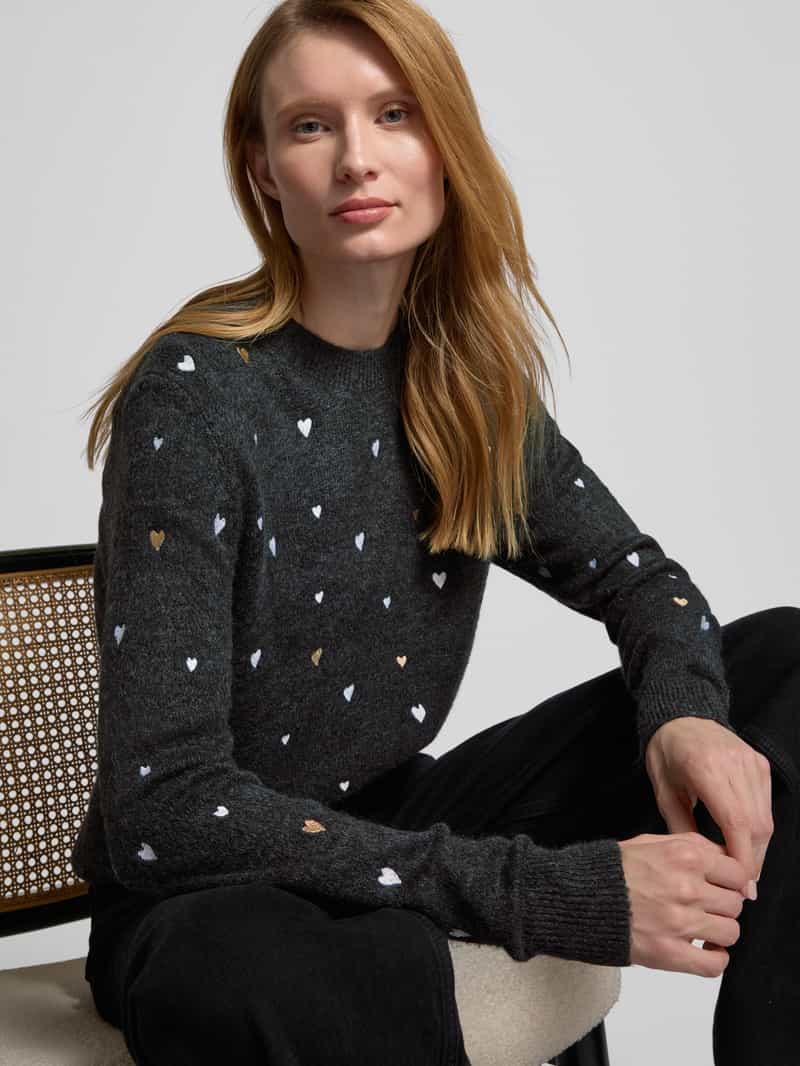 Tom Tailor Denim Regular fit gebreide pullover met geborduurde hartjes