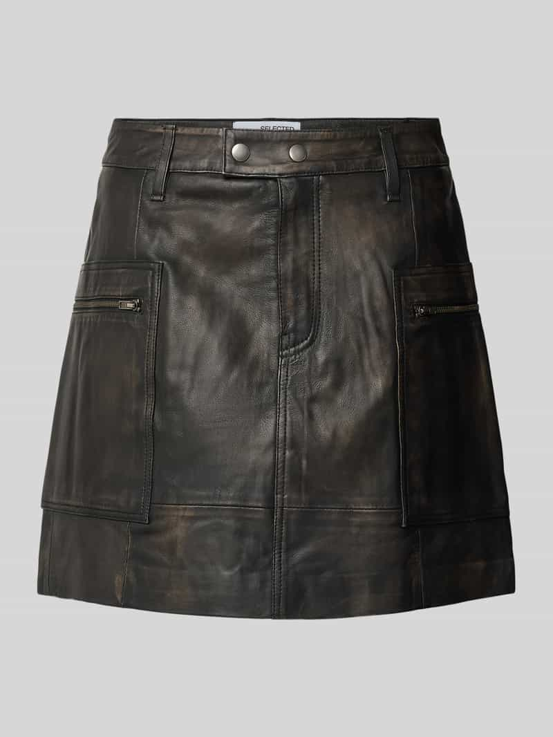 Selected Femme Leren rok met ritszakken, model 'NANA'