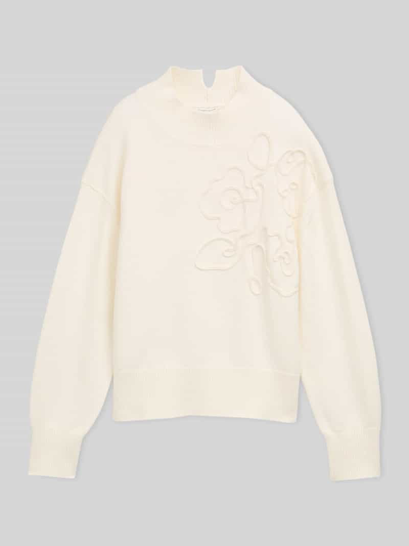 Tom Tailor - Oversized gezellig gebreid vest met bloemenborduursel - Maat M - Whisper White