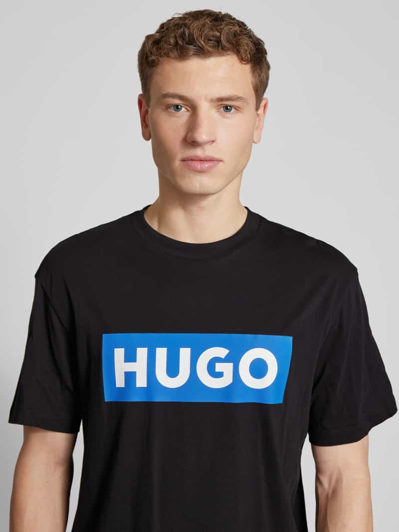 Hugo Blue T-shirt met labelprint model 'Nico'