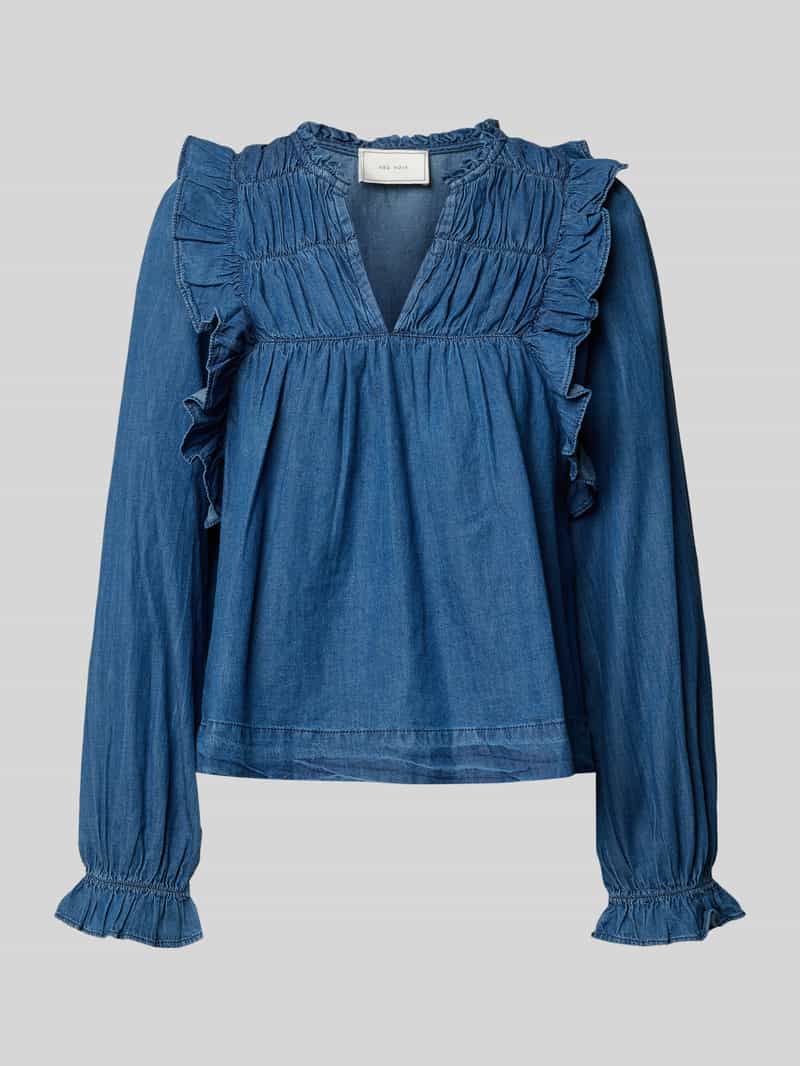 NEO NOIR Regular fit jeansblouse met ruches model 'Janis'