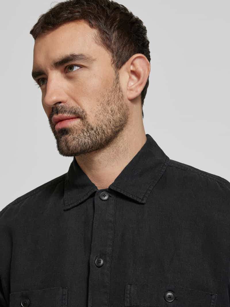Boss Orange Regular fit linnen overhemdjack met borstzakken model 'Locky'