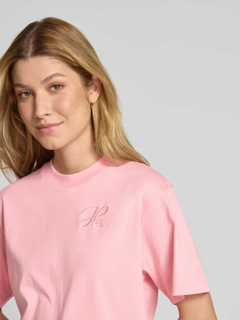 HUGO Relaxed fit T-shirt met labelstitching en ronde hals