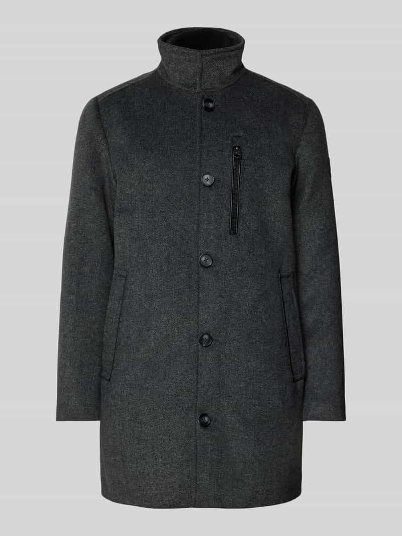 Tom Tailor Regular fit lange wollen jas in gemêleerde look met borstzak met rits