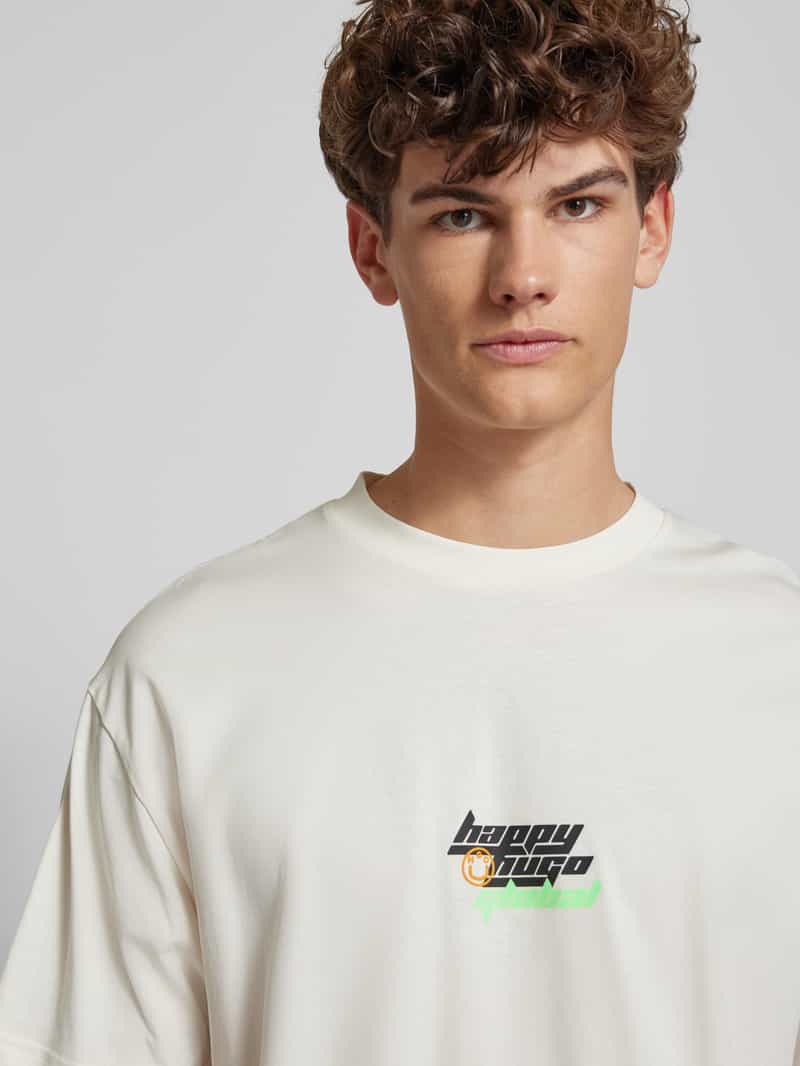 Hugo Blue T-shirt met labelprint model 'Nerperi'
