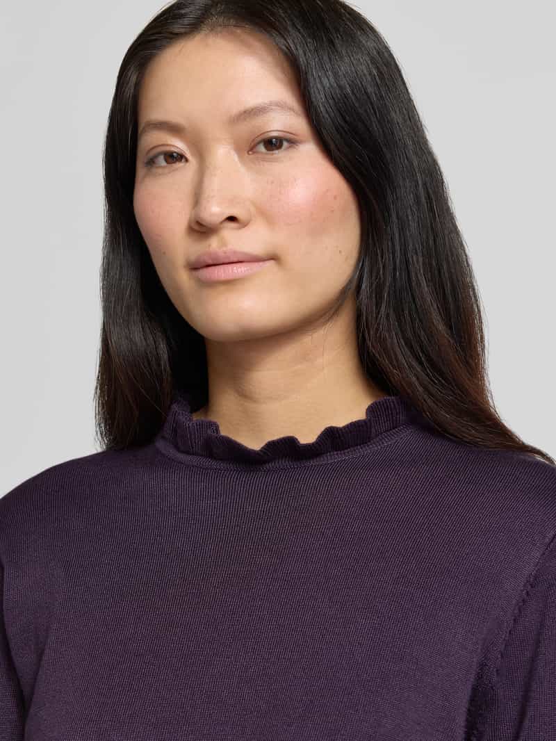 FREE/QUENT Gebreide pullover met opstaande kraag en ruches model 'Katie' paars, foto 4
