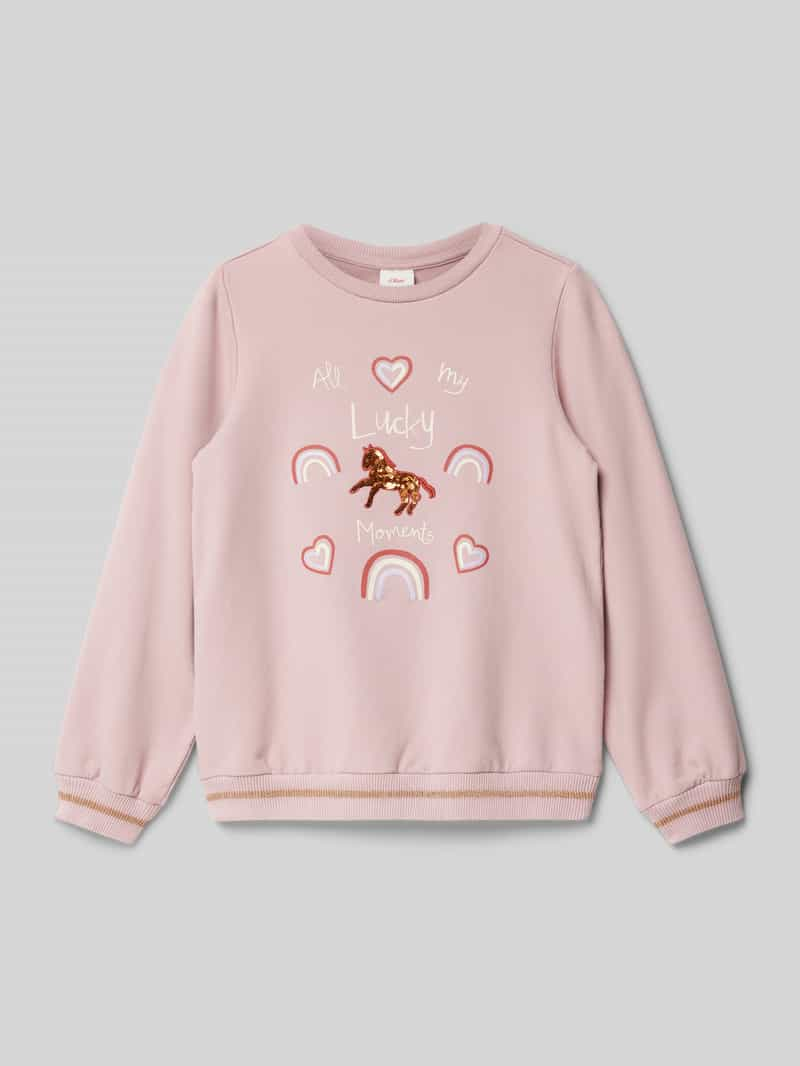 S.Oliver RED LABEL Regular fit sweatshirt van zachte katoenmix met glitter- en paillettendetails