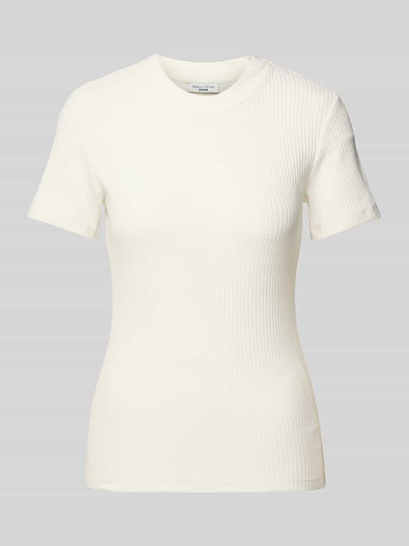 Marc O'Polo DENIM T-Shirt mit Ripp-Optik in Weiss, Größe S 1750325S