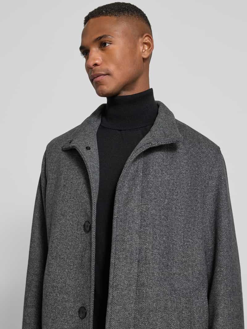 Jack & Jones Premium Lange jas van wolmix met opstaande kraag en steekzakken