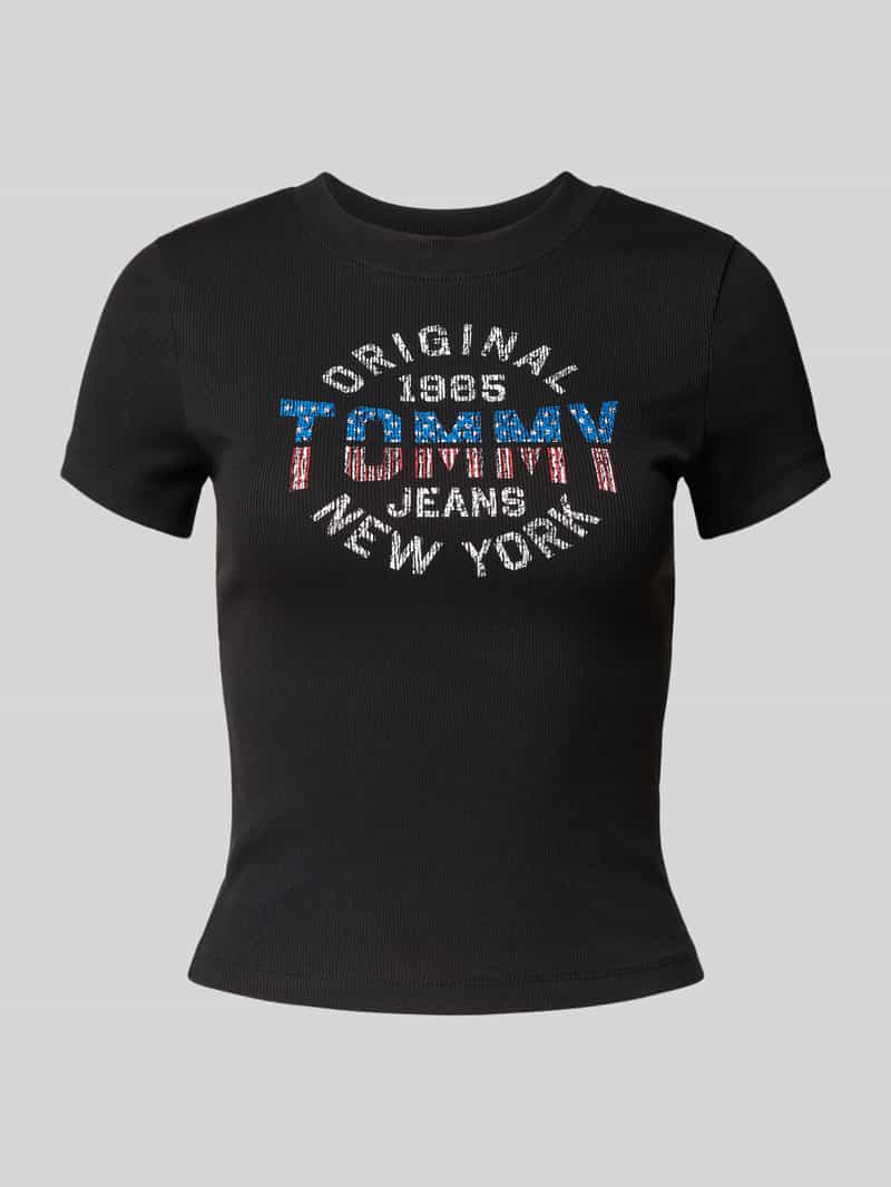 Tommy Jeans Slim fit T-shirt van ribstof