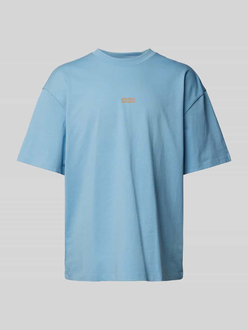 Hugo Blue Oversized T-shirt van viscose met labelprint model 'Nalono'