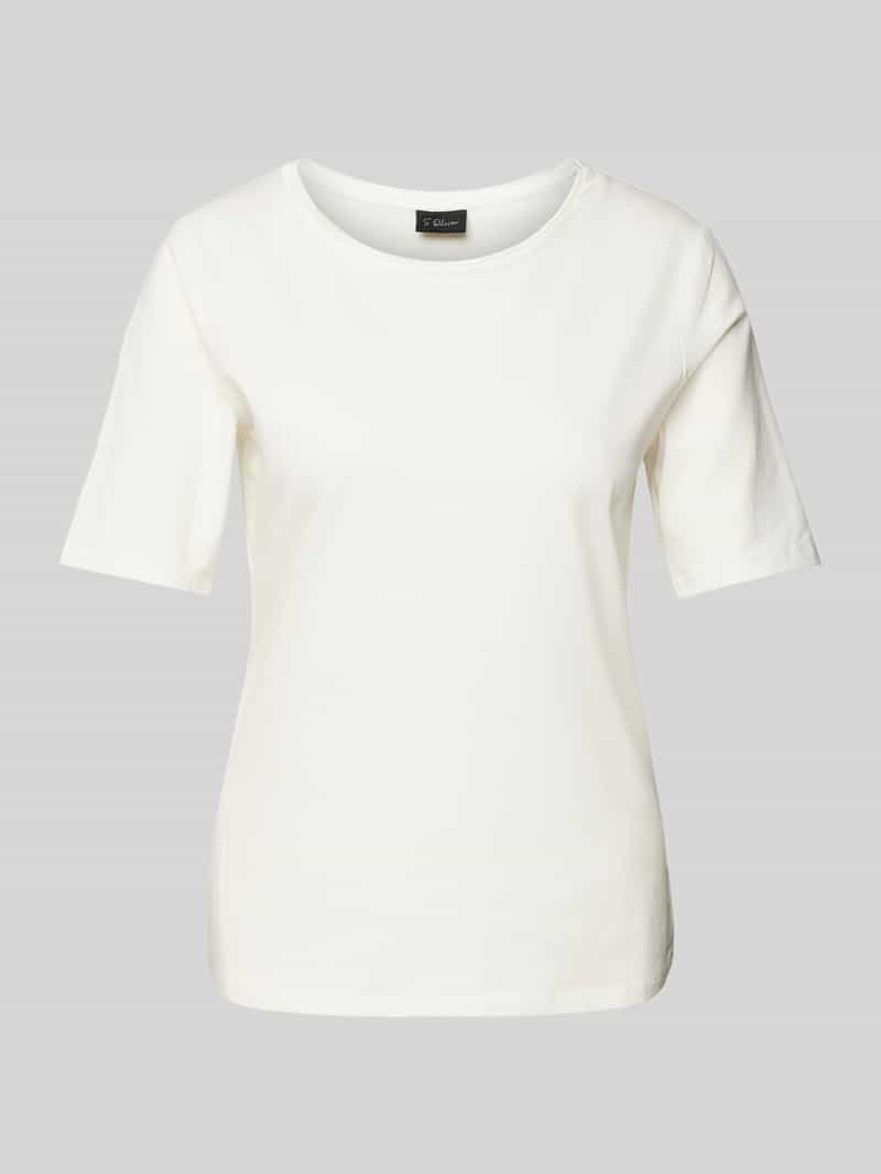 s.Oliver BLACK LABEL Shaped fit T-shirt van katoenmix met satijngarnering op de hals