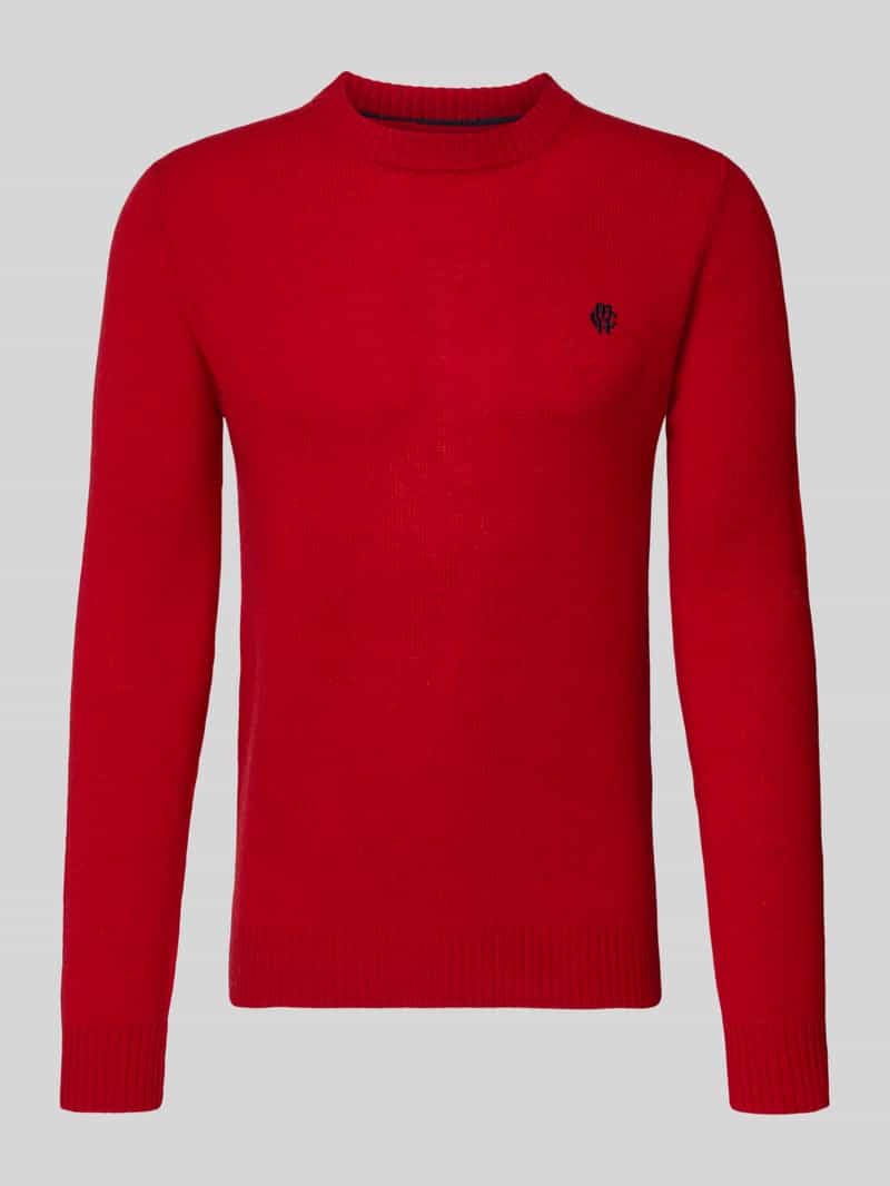 Slim fit gebreide pullover van pure wol met labelstitching