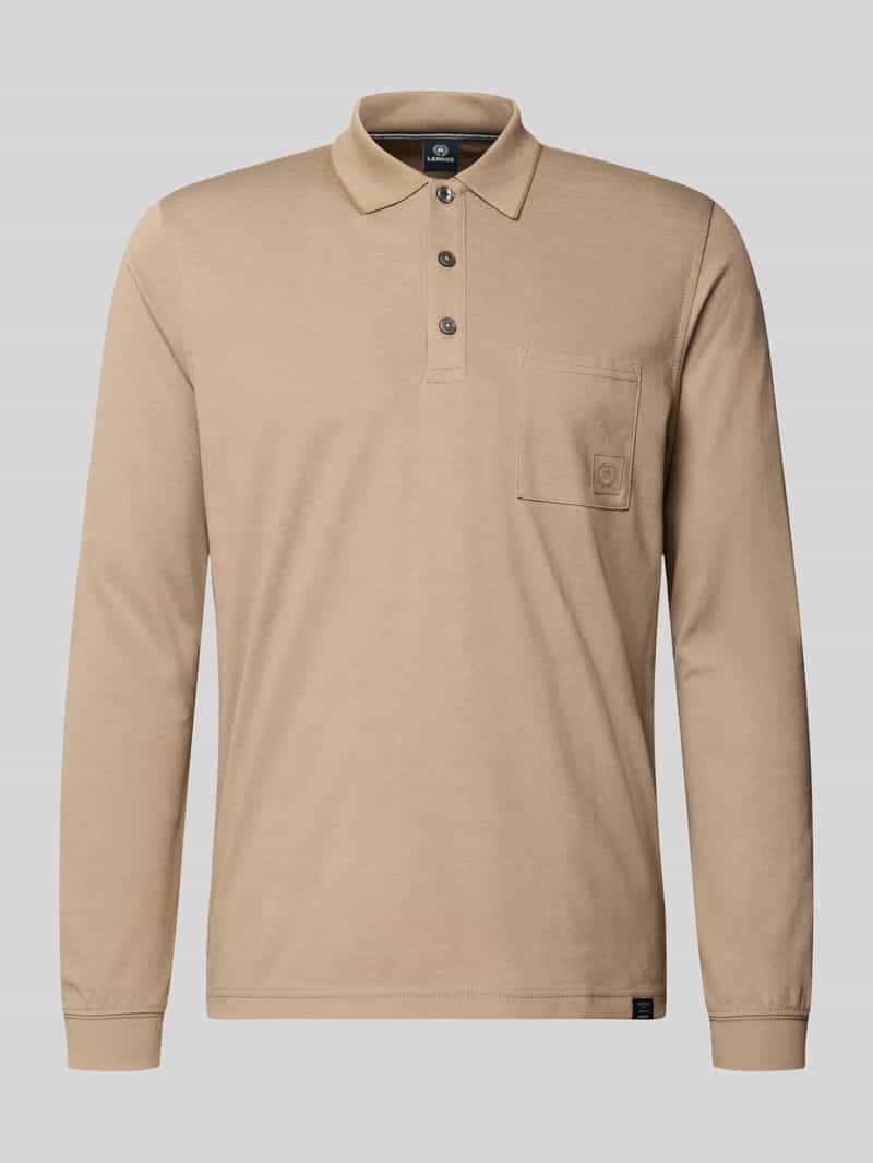 LERROS Casual poloshirt met lange mouwen van gemengde stof en borstzak , Maat: S , Kleur: GRAVEL BEIGE , 52% katoen, 48% polyester