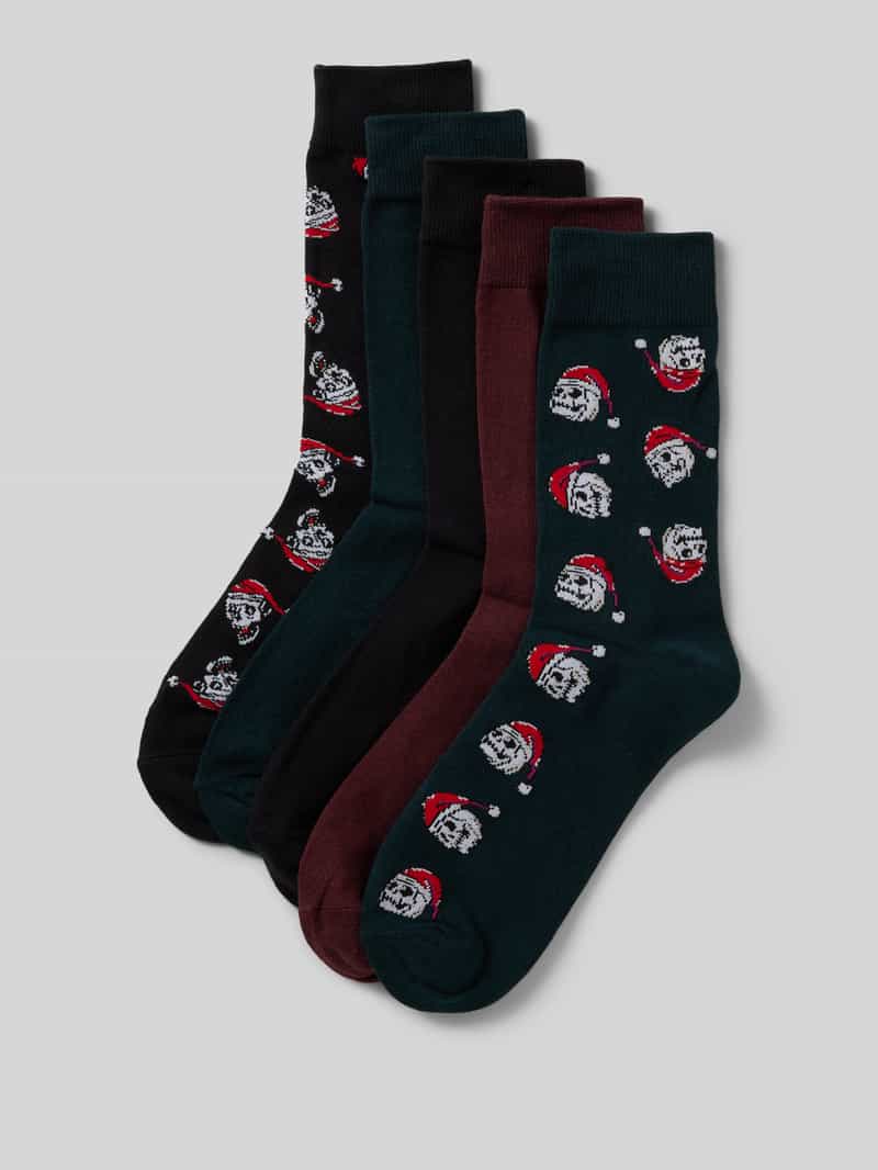jack & jones Sokken met labeldetail in een set van 5 paar model 'XMAS SKULL'