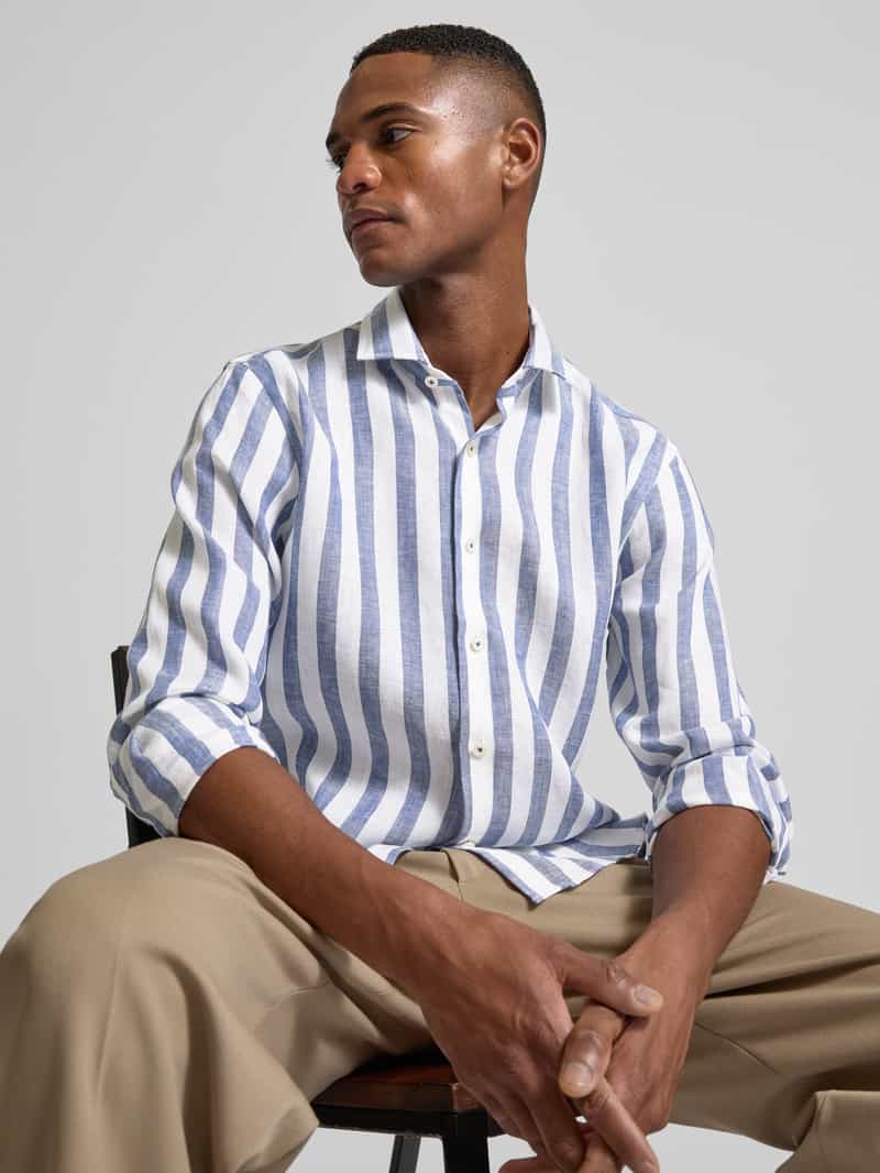 OLYMP SIGNATURE SLIM FIT Slim fit linnen overhemd met kentkraag model 'Sykia'