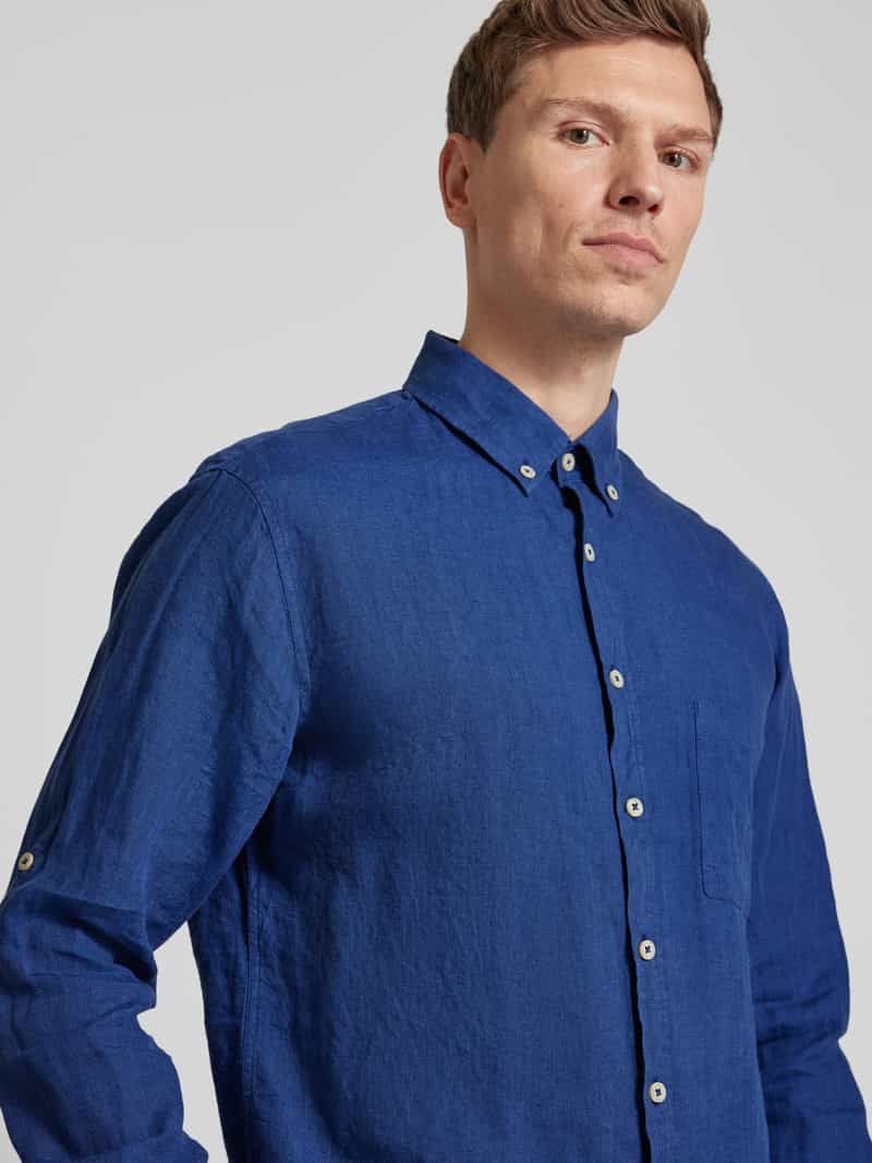 BRAX Modern fit linnen overhemd met borstzak model 'Dirk'