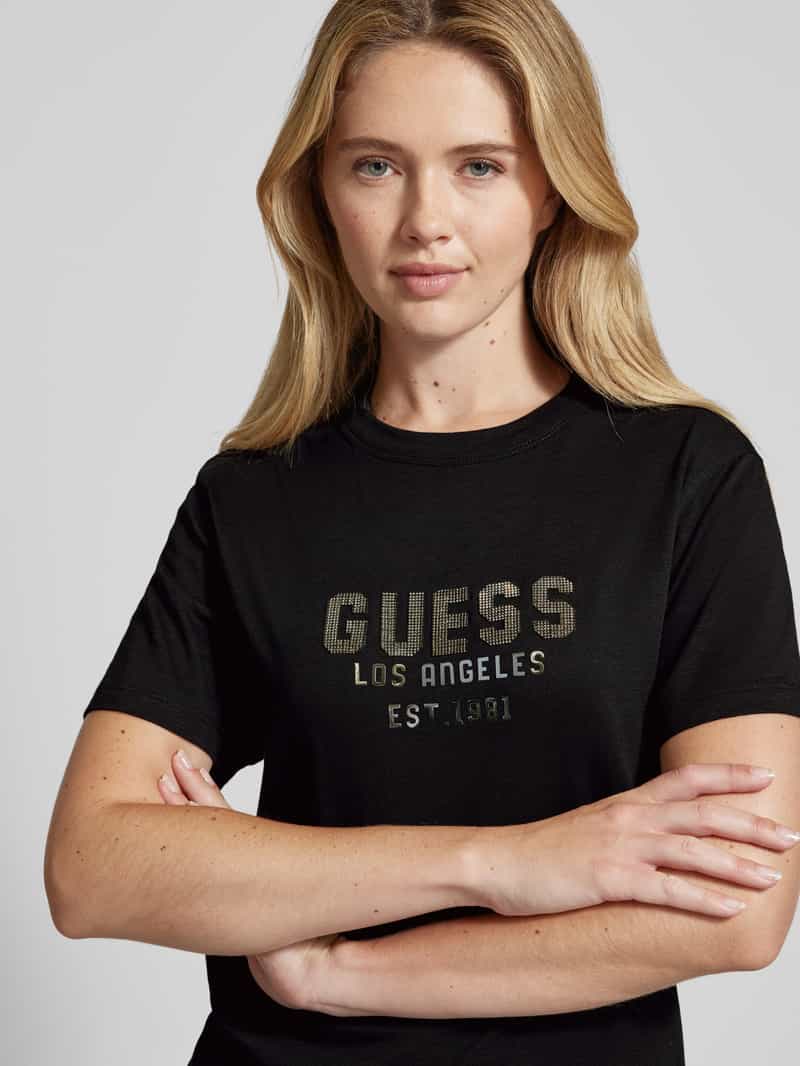 Guess T-shirt met strass-steentjes model 'PYRAMIDE STUDS'