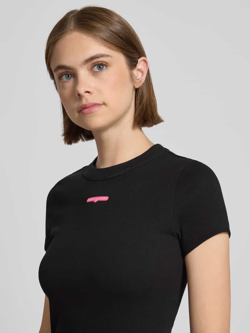 Tommy Jeans Slim fit T-shirt van ribstof