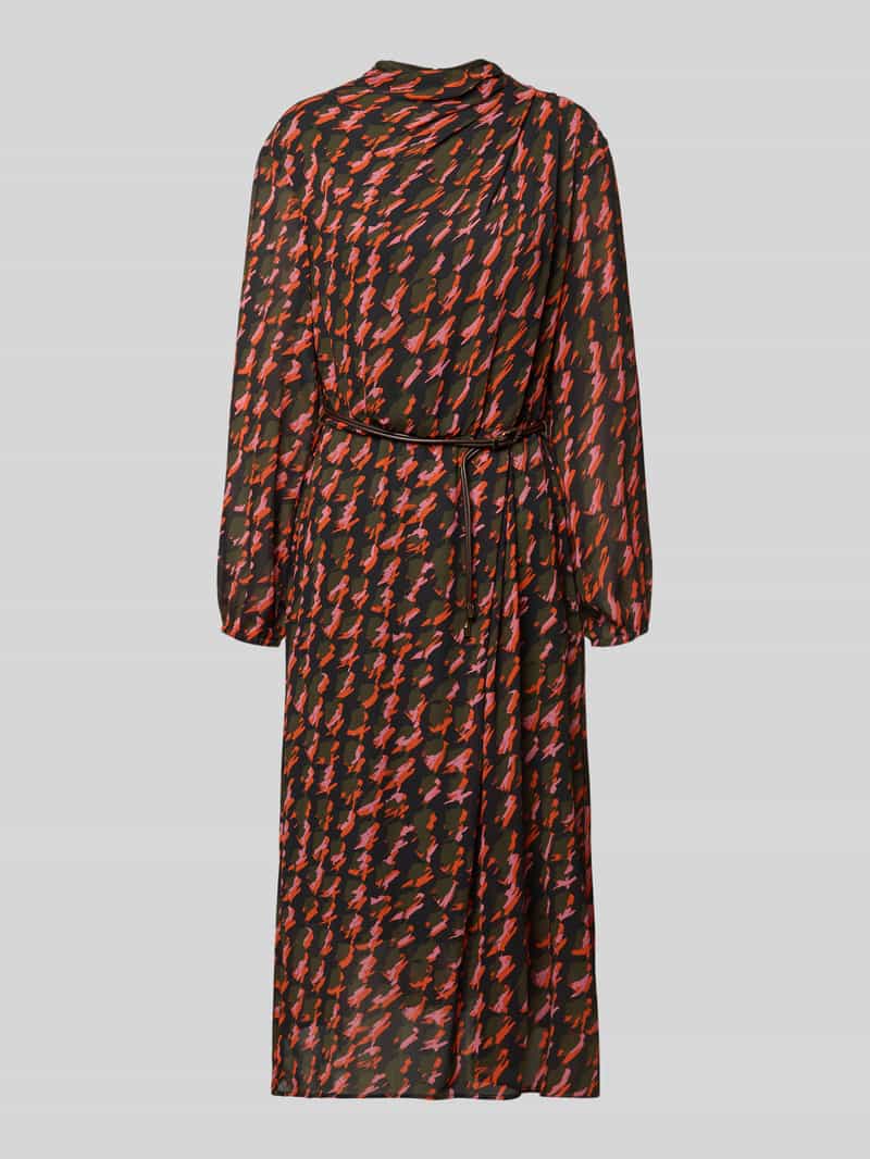 Marc Cain Midi-jurk in all-over look met opstaande kraag en riem