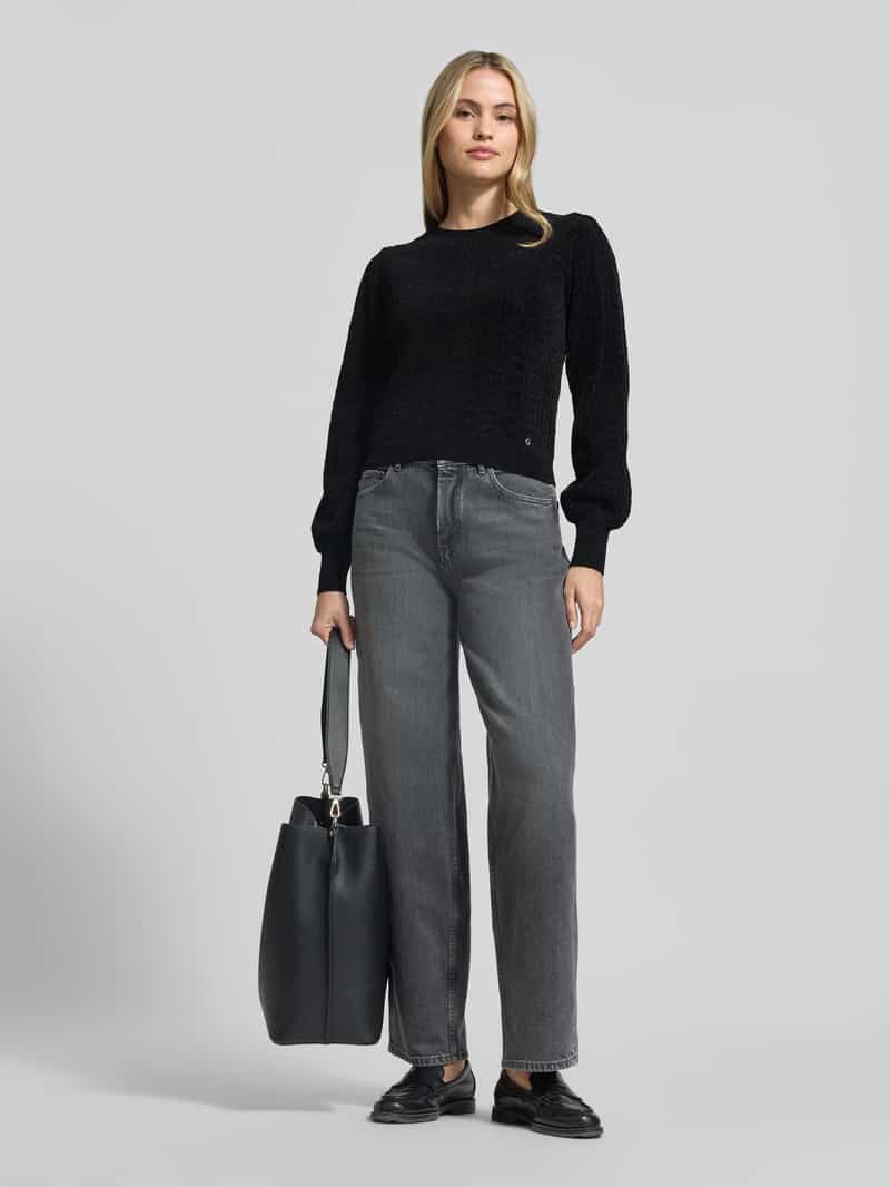 Guess regular fit gebreide trui met kabelpatroon zwart, foto 5