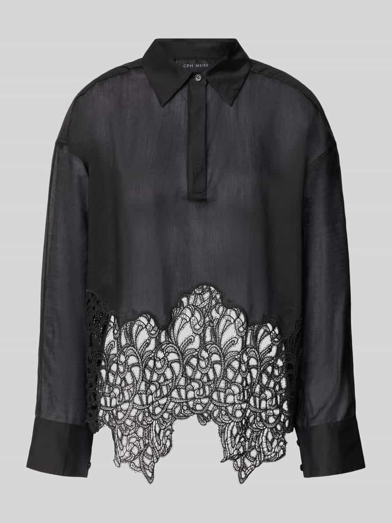 blouse met lange mouwen van lyocellmix met zoom met kant model 'DOLLY'