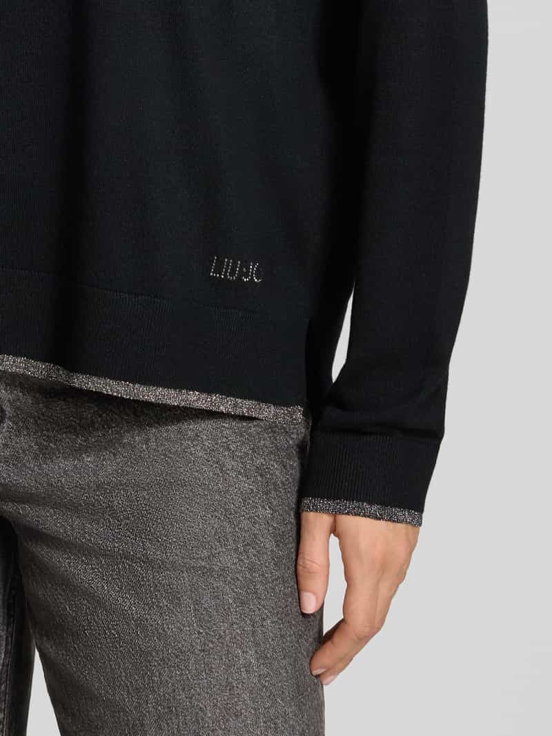Liu Jo relaxed fit pullover van viscosemix model 'MAGLIA CHIUSA' zwart, foto 4