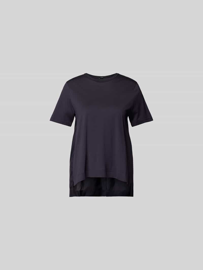 T-shirt met geribde ronde hals