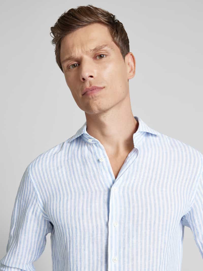 Profuomo Slim fit zakelijk overhemd van linnen met haaikraag