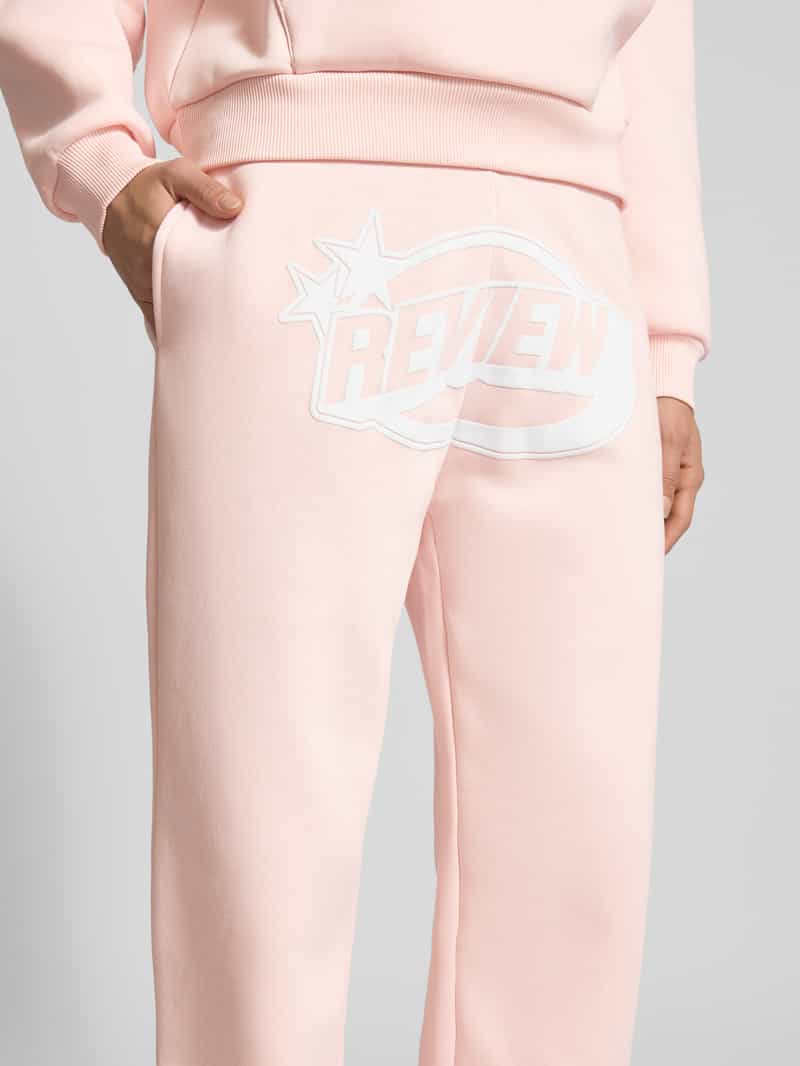Review Straight leg sweatpants met logo en elastische band
