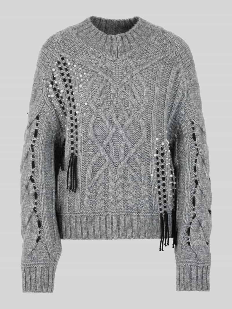 Marc Cain Pullover van mix van wol en alpaca met parelfranjes