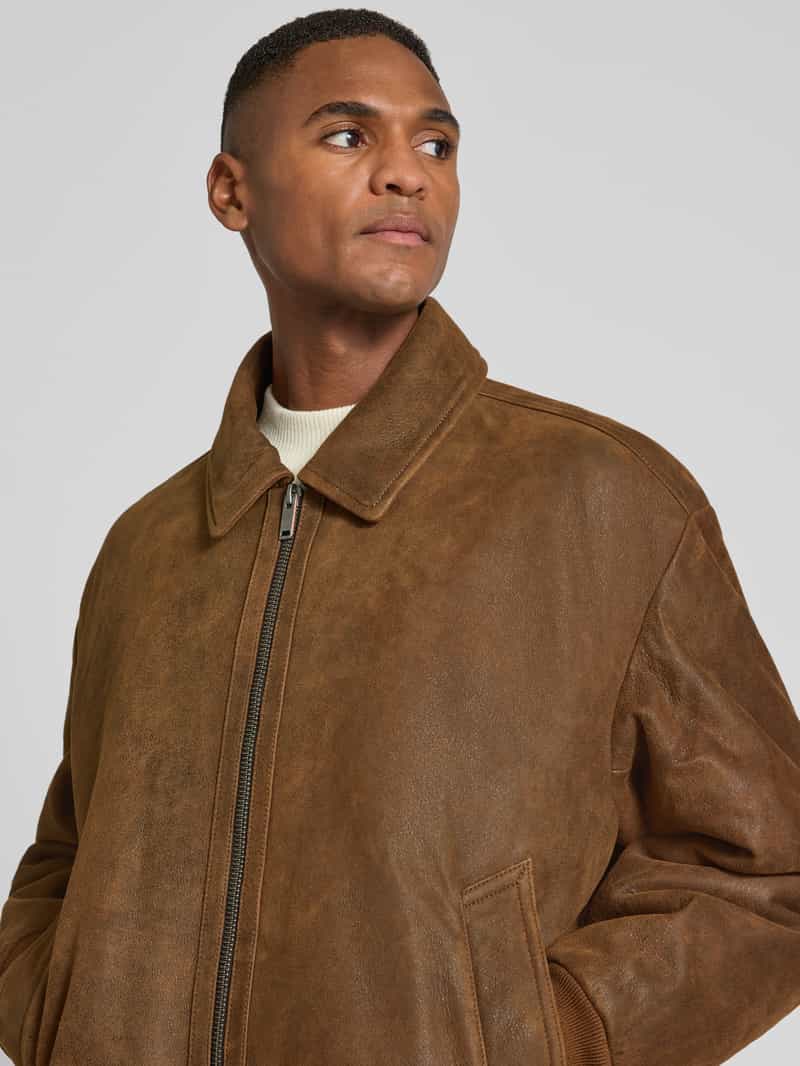 Boss Orange Regular fit leren jack met afneembare kraag van lamsvacht model 'JONIER'