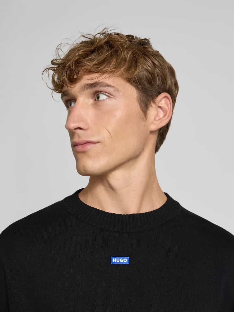 Hugo Blue Regular fit gebreide pullover van katoenmix model 'SAN CASEY'