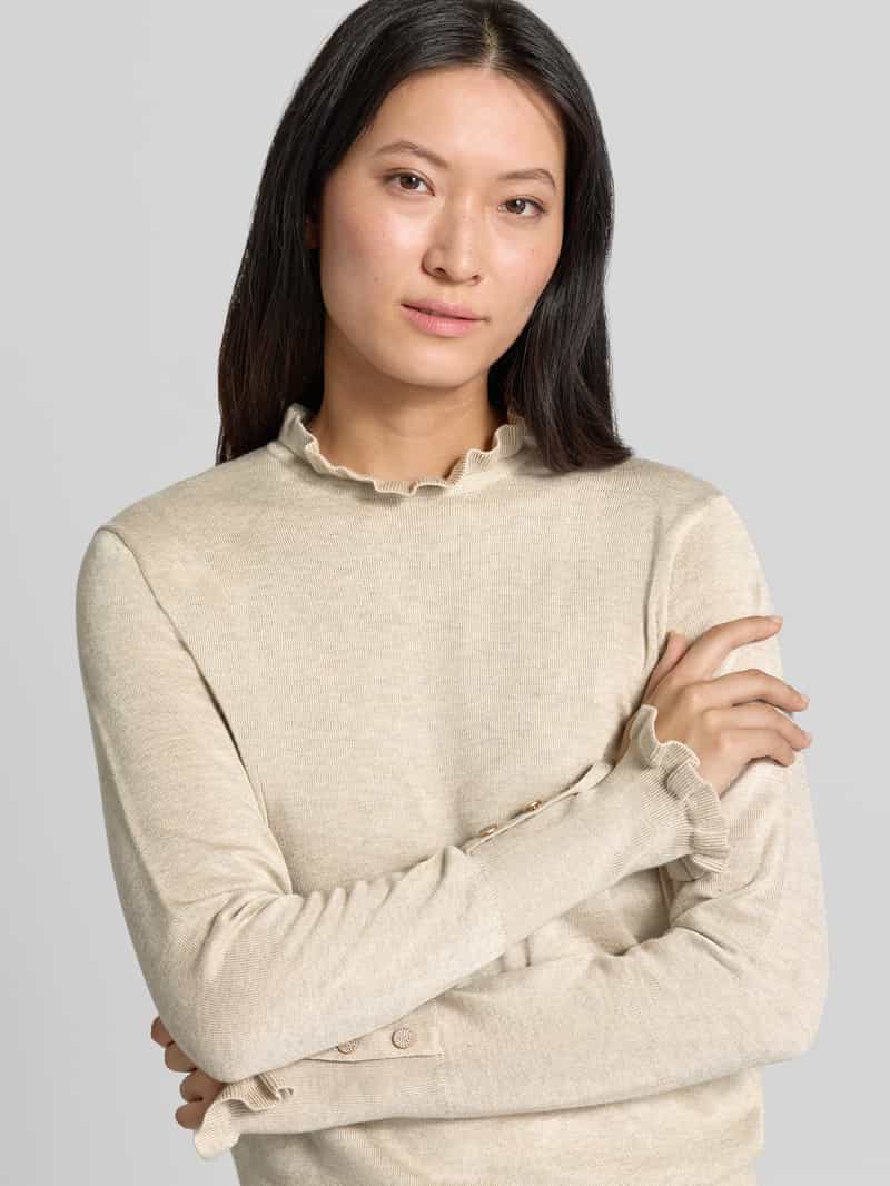 FREE/QUENT Gebreide pullover met opstaande kraag en ruches model 'Katie' beige, foto 4