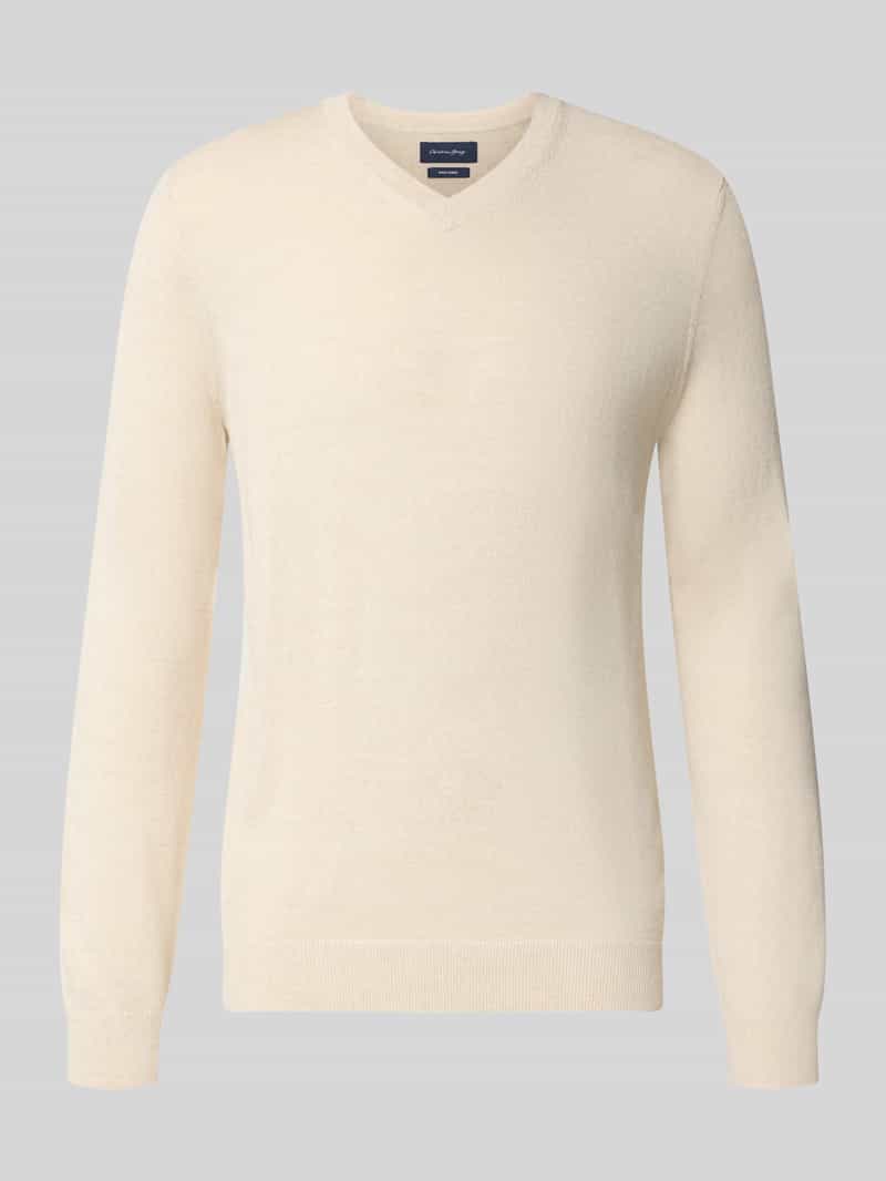 Christian Berg Men Gebreide pullover van wolmix met v-hals