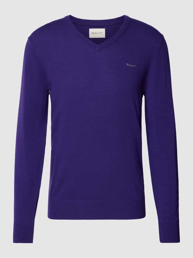 Gant Gebreide pullover van lamswolmix met V-hals
