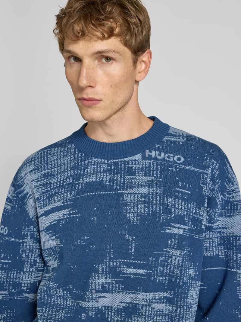 Hugo Blue Regular fit gebreide pullover van katoenmix model 'SORBAS'
