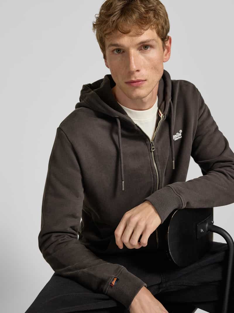 Superdry Sweatjack met logostitching en capuchon